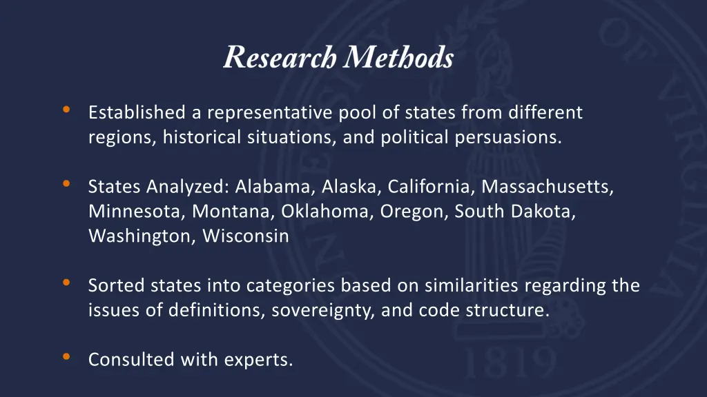 established a representative pool of states from