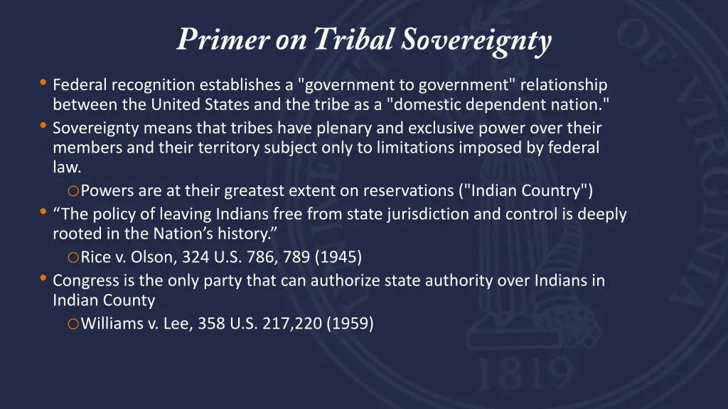 federal recognition establishes a government