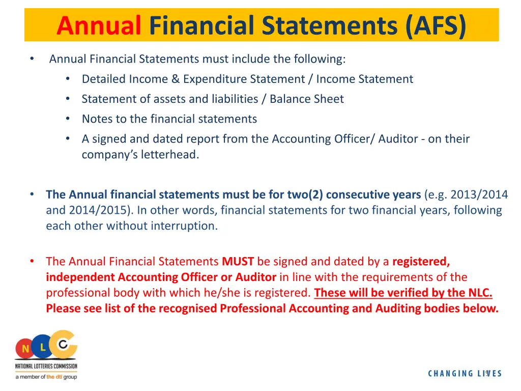 annual financial statements afs