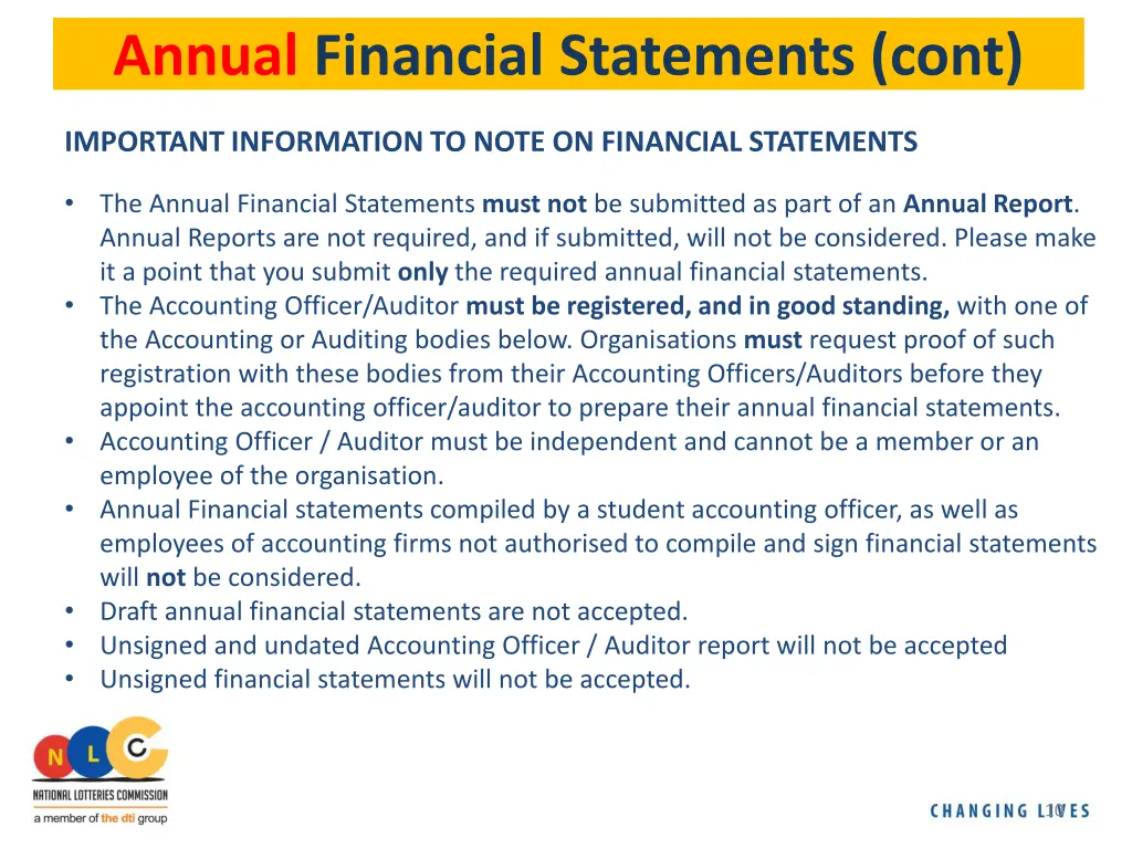 annual financial statements cont