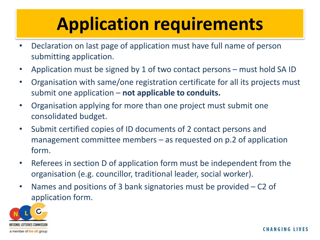 application requirements