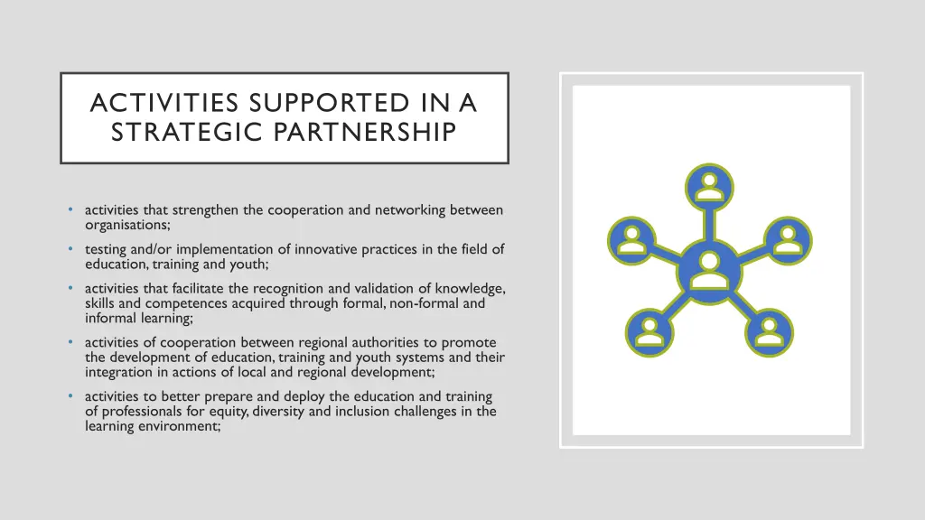 activities supported in a strategic partnership