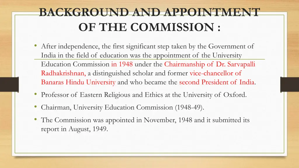background and appointment of the commission