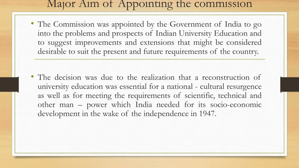 major aim of appointing the commission