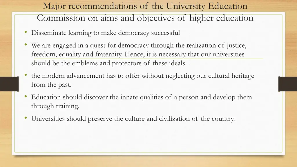 major recommendations of the university education 2