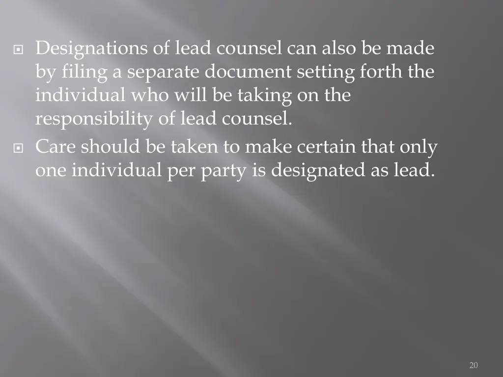 designations of lead counsel can also be made