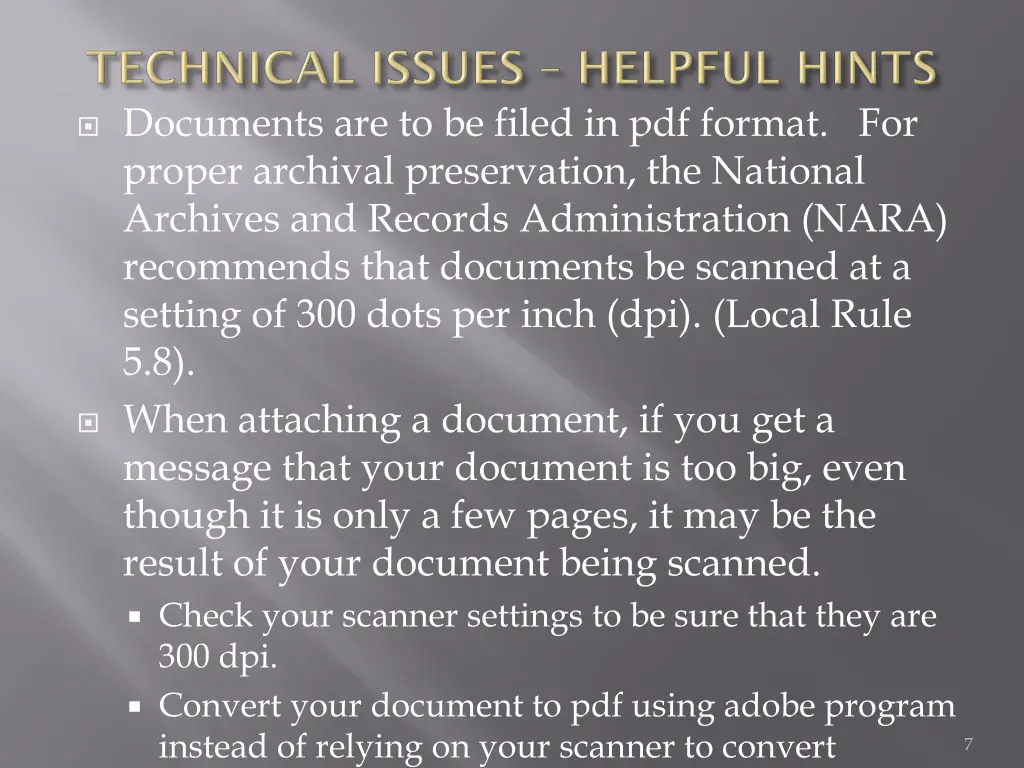 documents are to be filed in pdf format