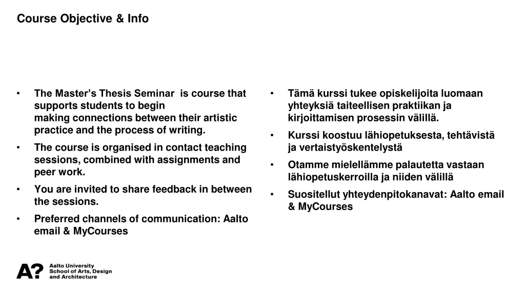 course objective info