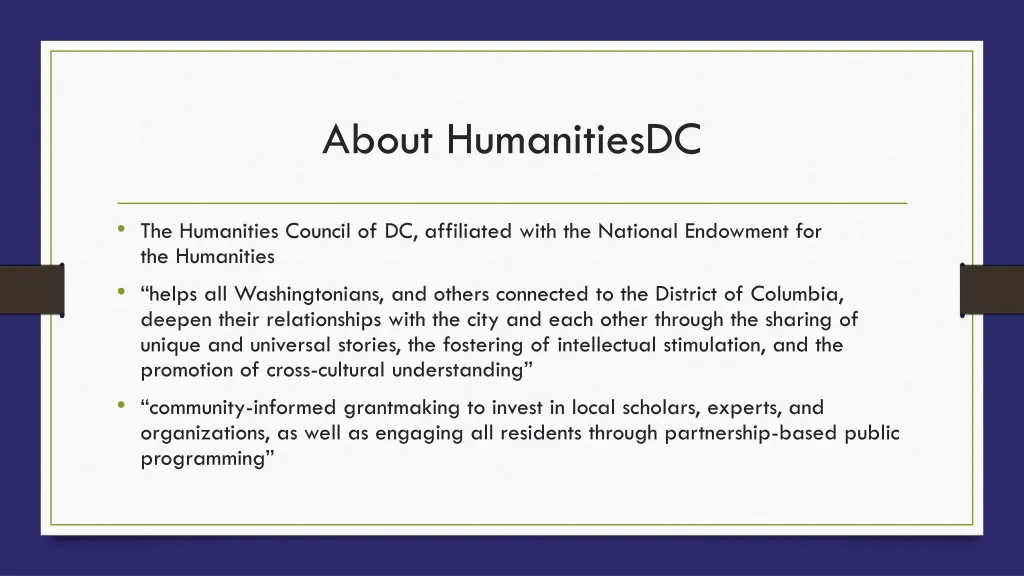 about humanitiesdc