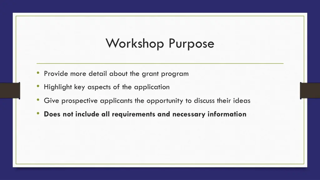 workshop purpose