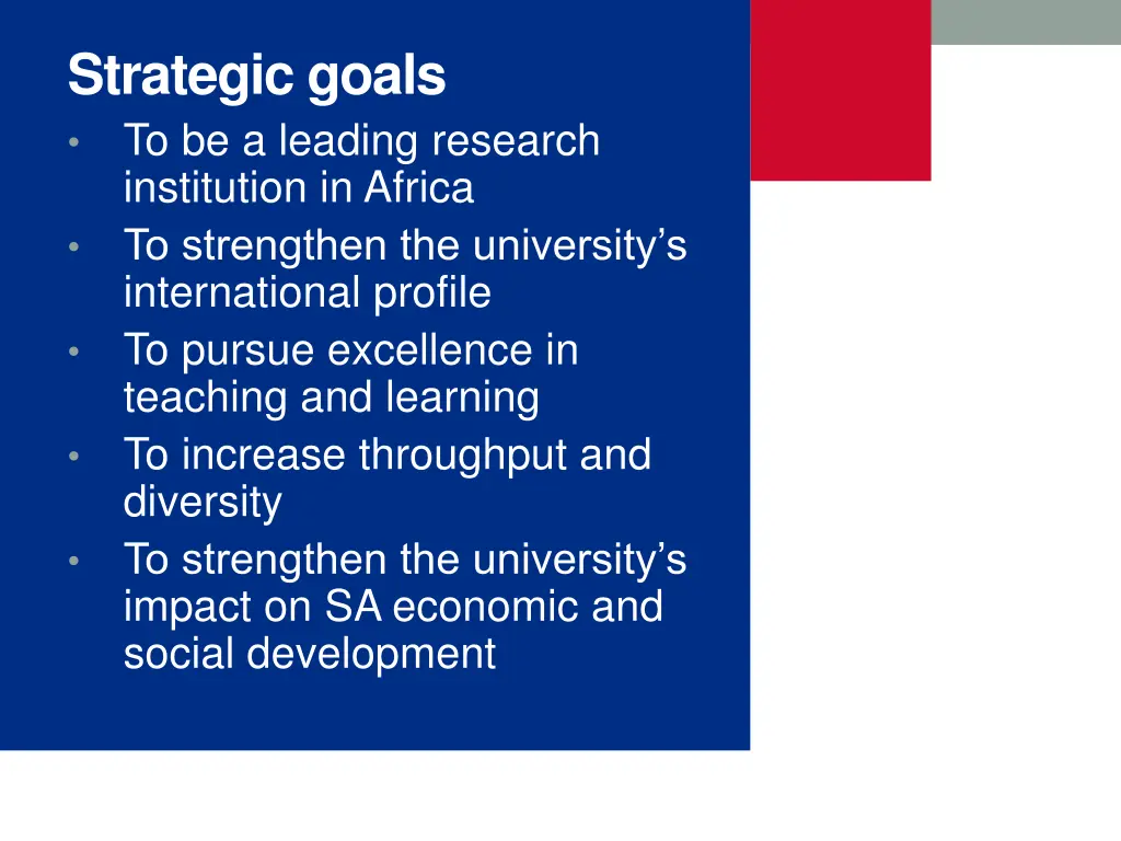 strategic goals to be a leading research