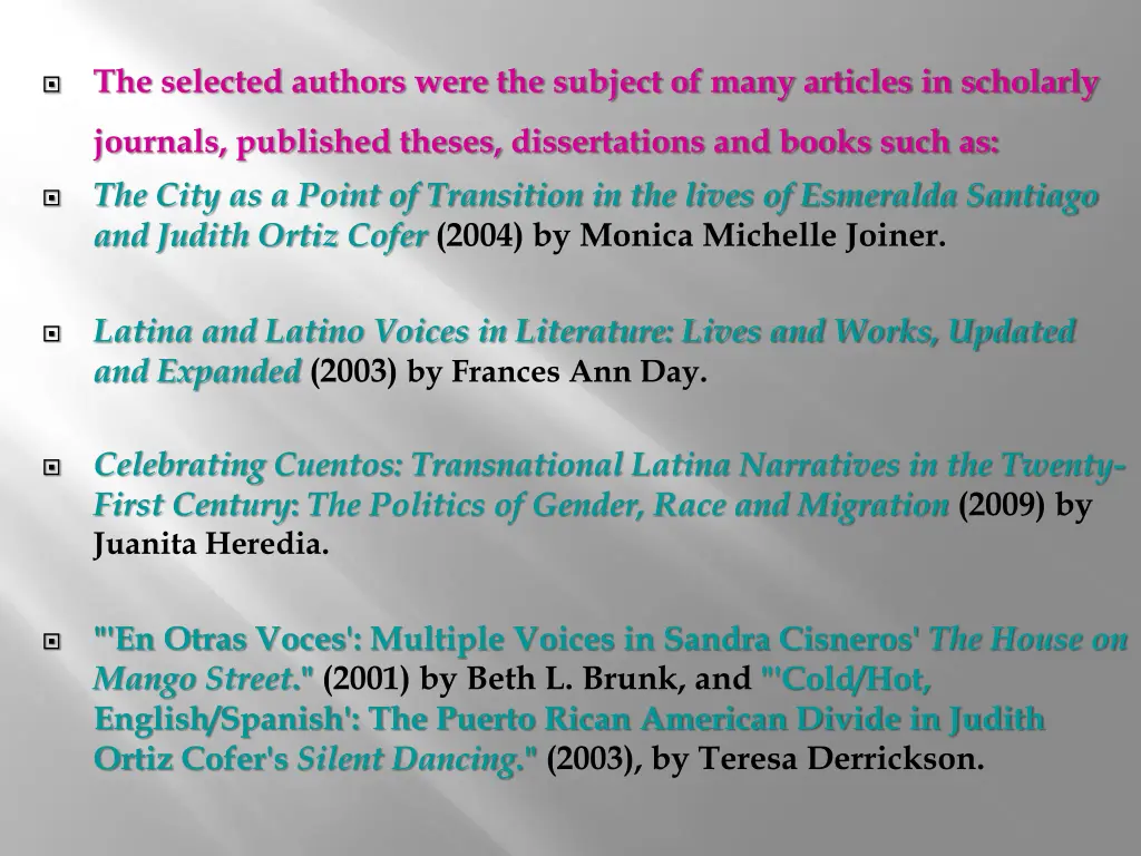 the selected authors were the subject of many