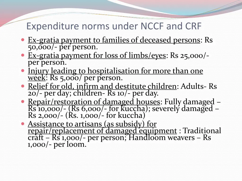 expenditure norms under nccf and crf