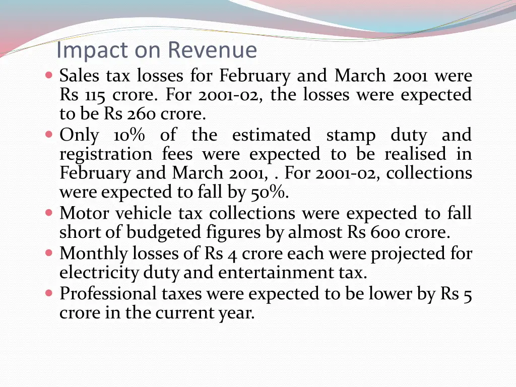 impact on revenue sales tax losses for february