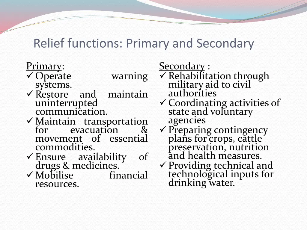 relief functions primary and secondary