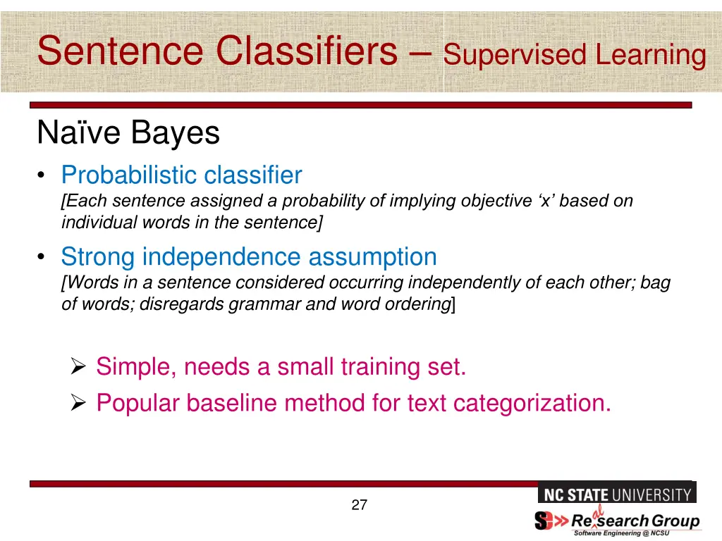 sentence classifiers supervised learning