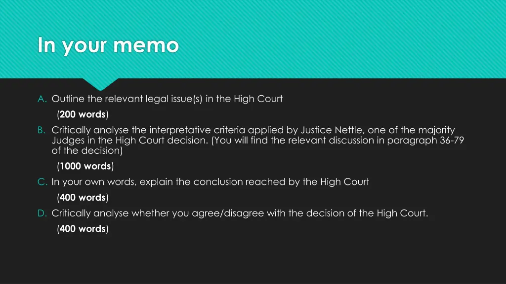 in your memo