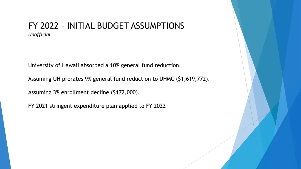 fy 2022 initial budget assumptions unofficial