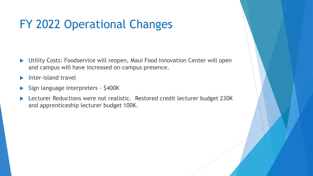 fy 2022 operational changes
