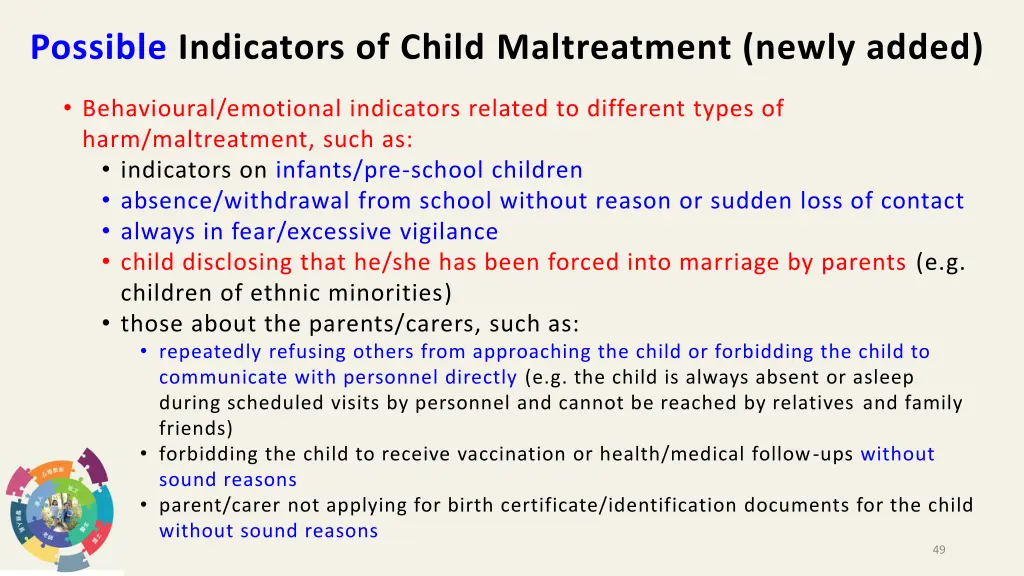 possible indicators of child maltreatment newly