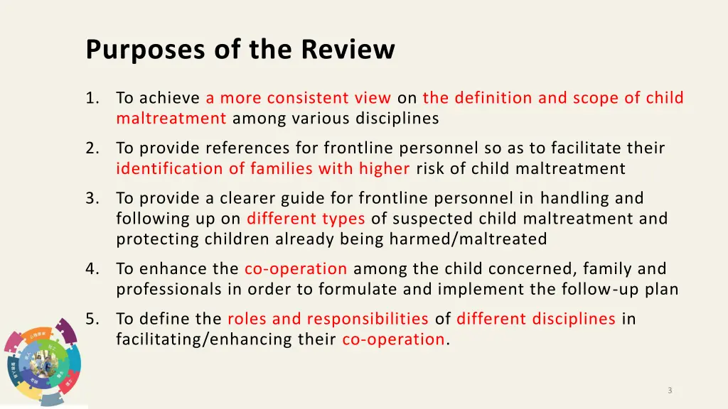 purposes of the review