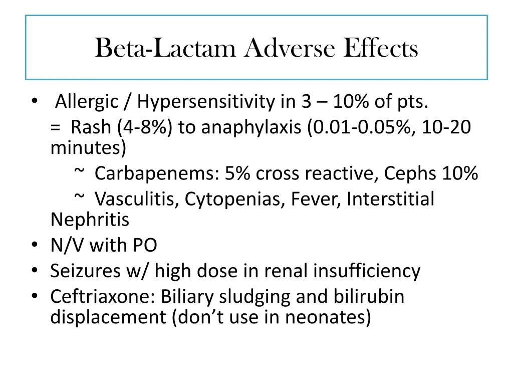beta lactam adverse effects