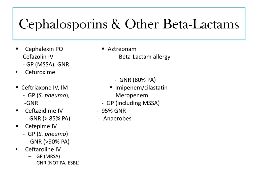 cephalosporins other beta lactams