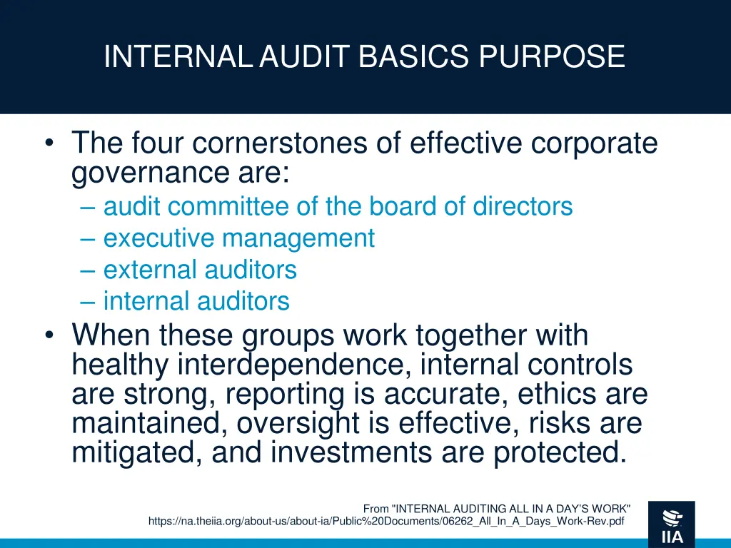 internal audit basics purpose