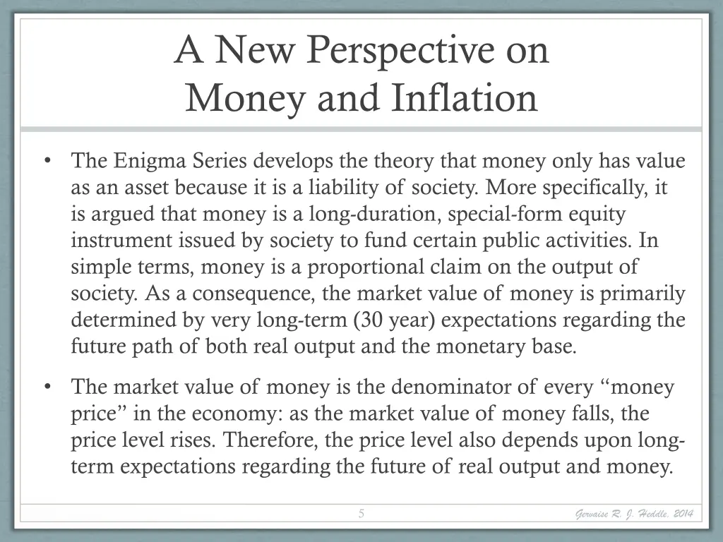 a new perspective on money and inflation