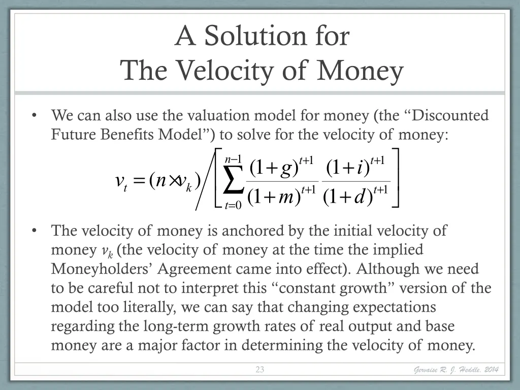 a solution for the velocity of money