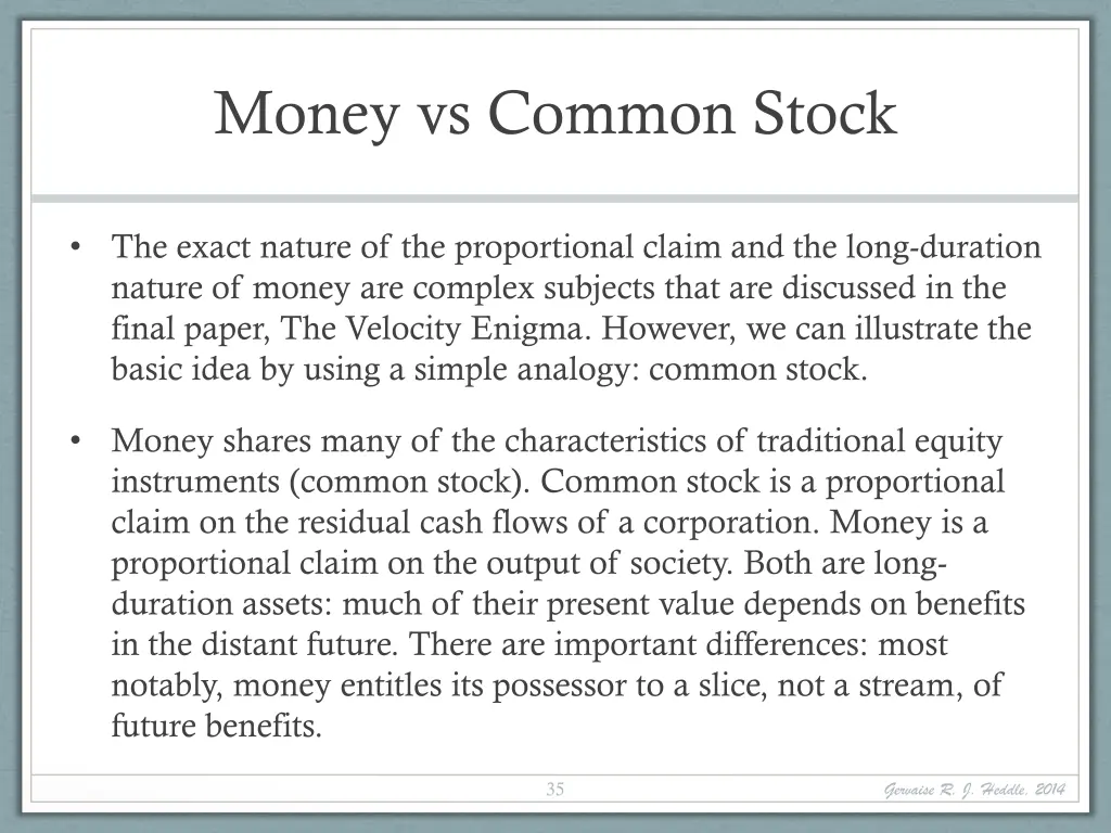 money vs common stock