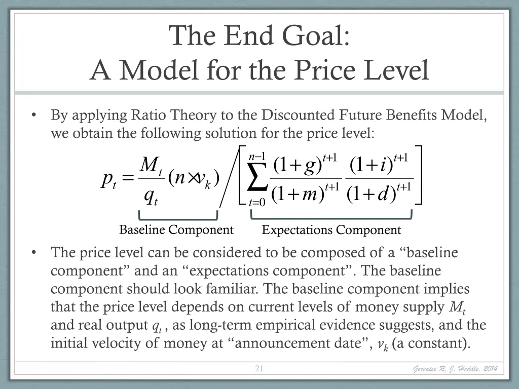 the end goal a model for the price level