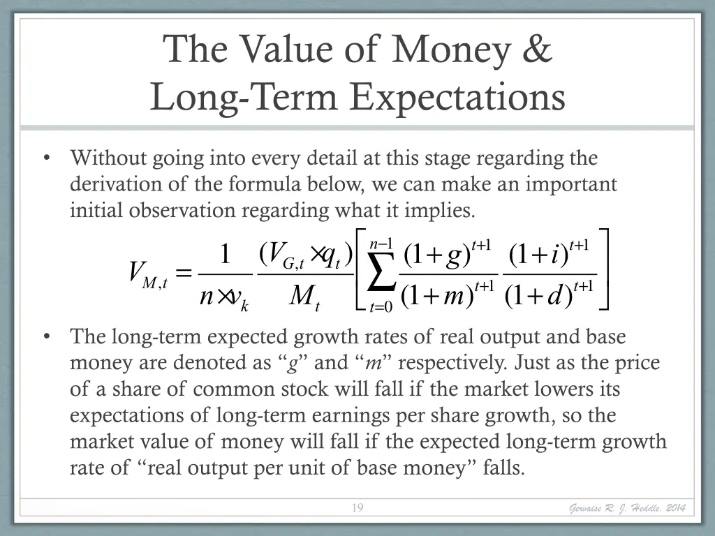 the value of money long term expectations