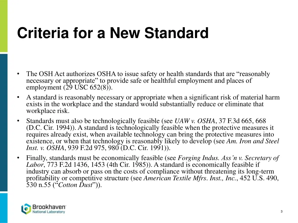 criteria for a new standard