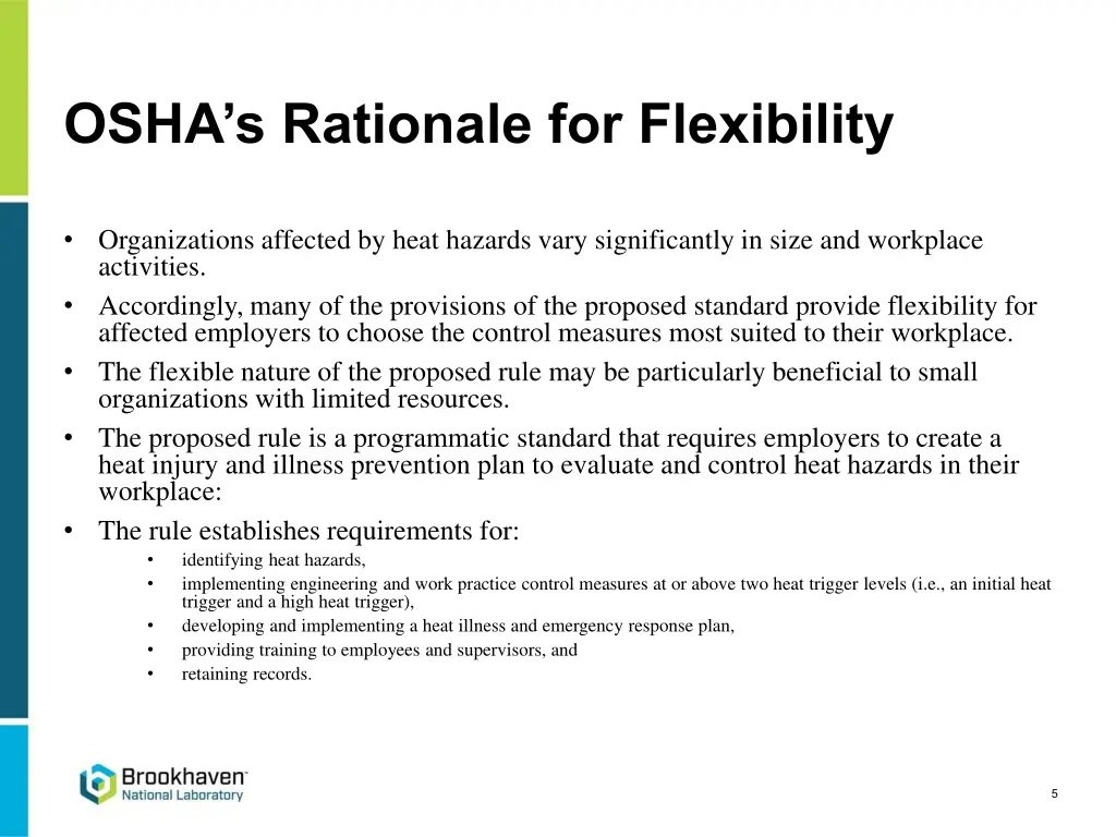 osha s rationale for flexibility