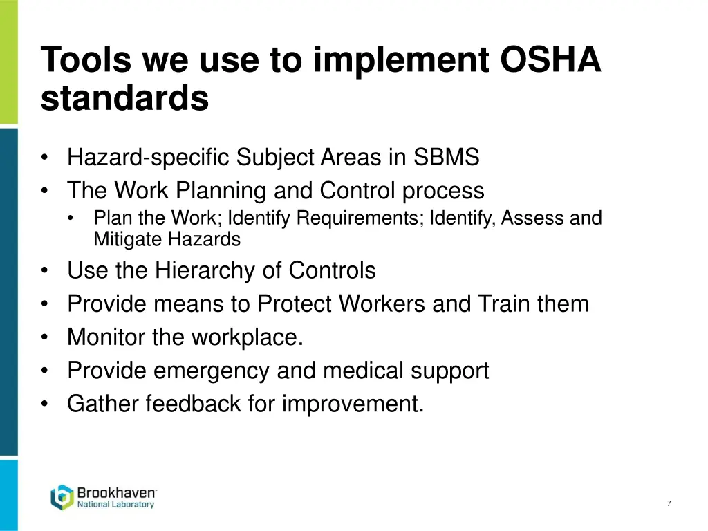 tools we use to implement osha standards