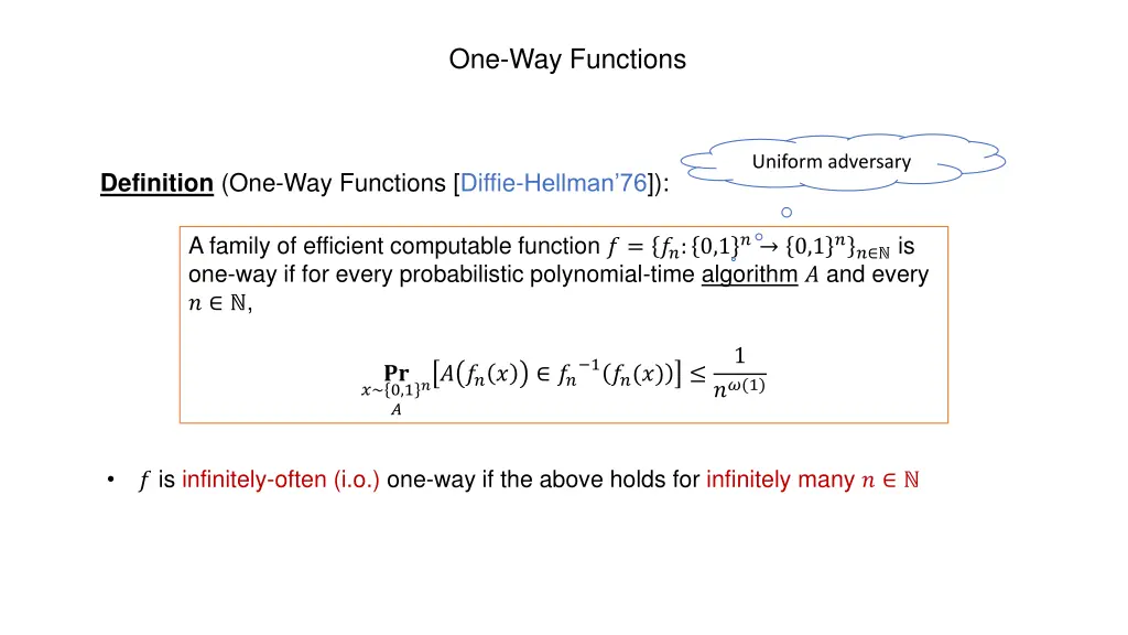 one way functions 1
