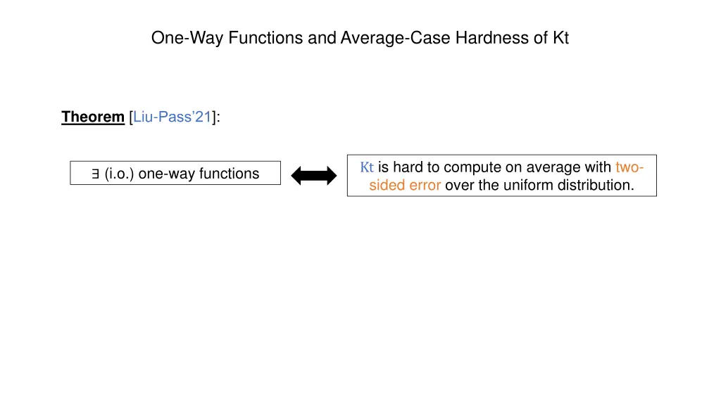 one way functions and average case hardness of kt 1