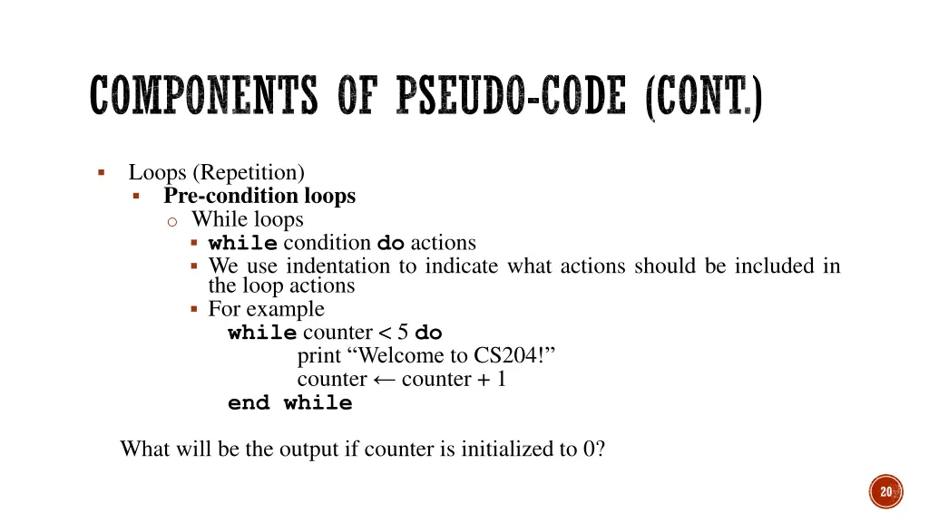 components of pseudo code cont 1