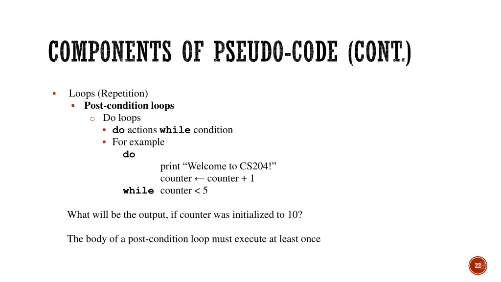 components of pseudo code cont 3