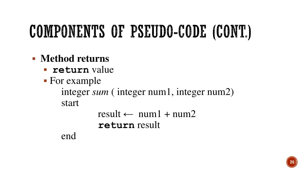 components of pseudo code cont 5