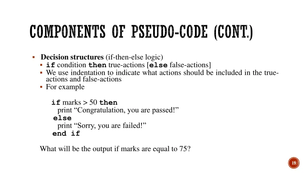 components of pseudo code cont