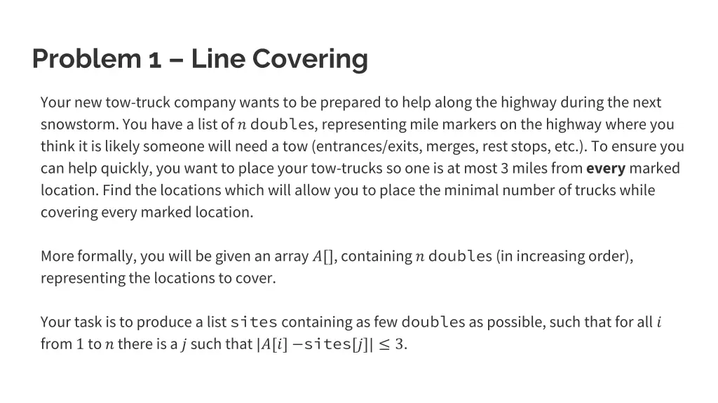 problem 1 line covering