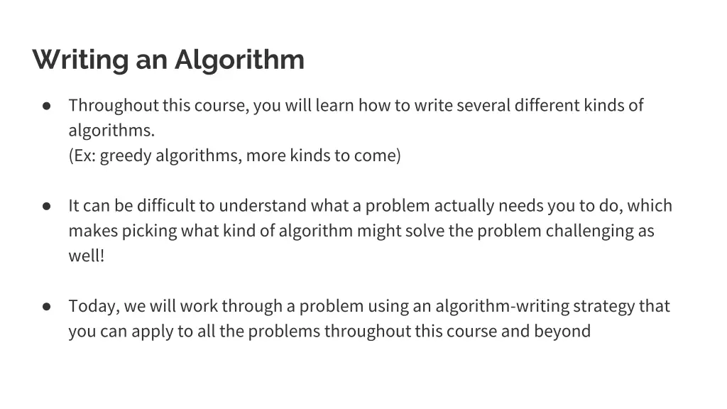 writing an algorithm