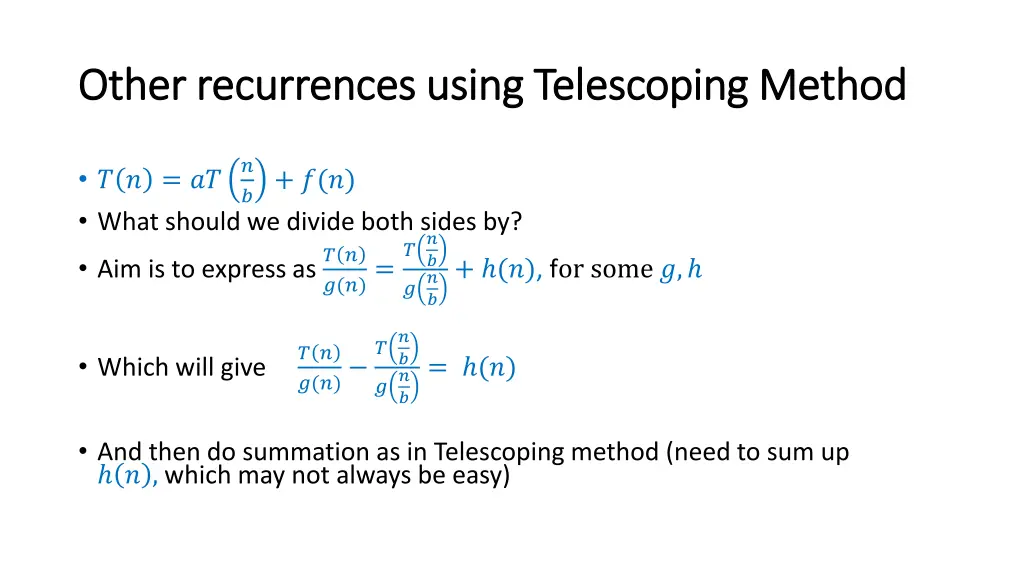 other recurrences using telescoping method other