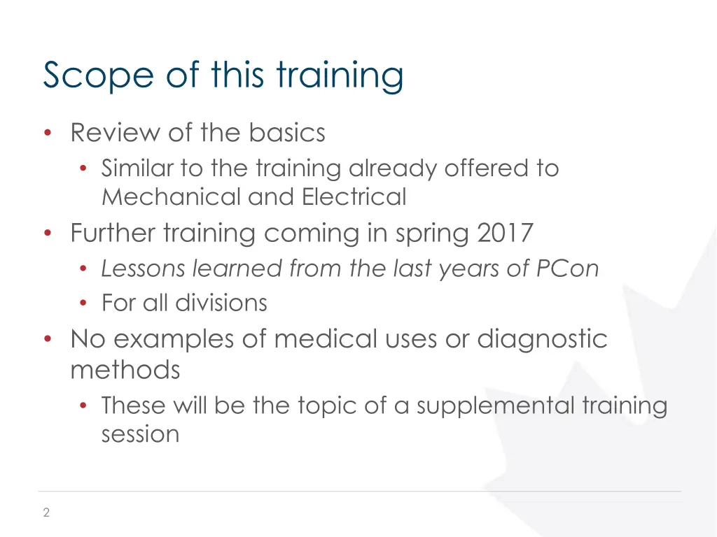 scope of this training