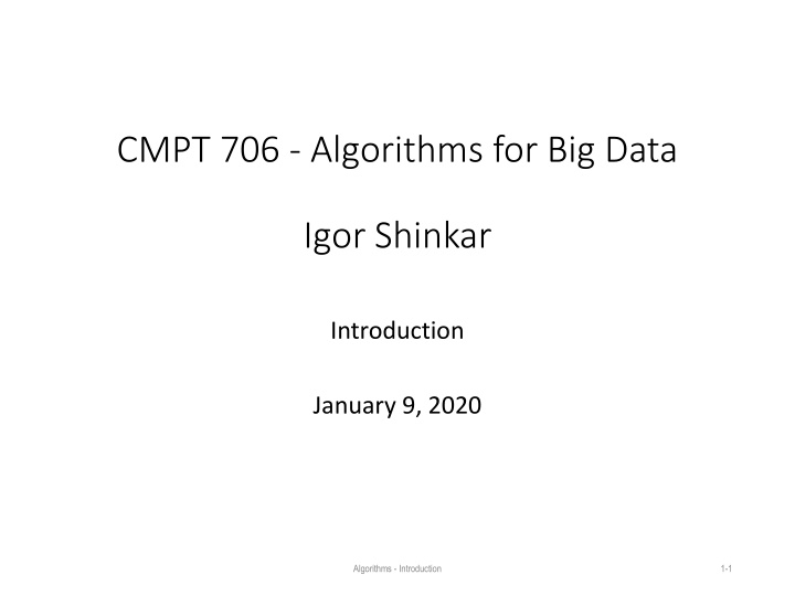 cmpt 706 algorithms for big data