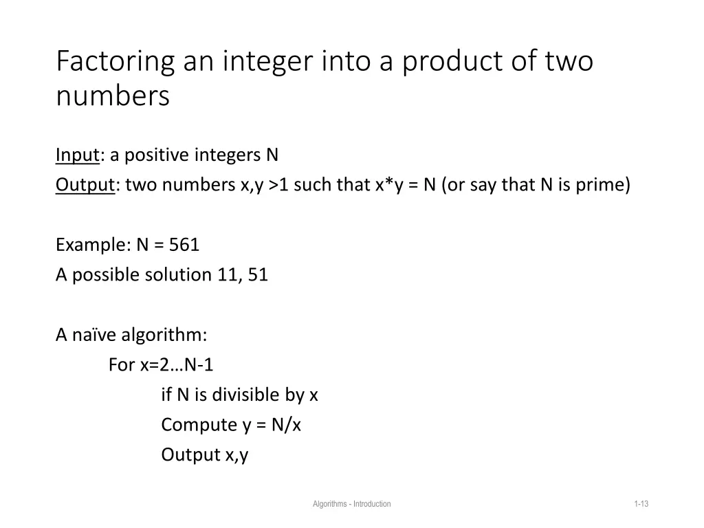 factoring an integer into a product of two numbers