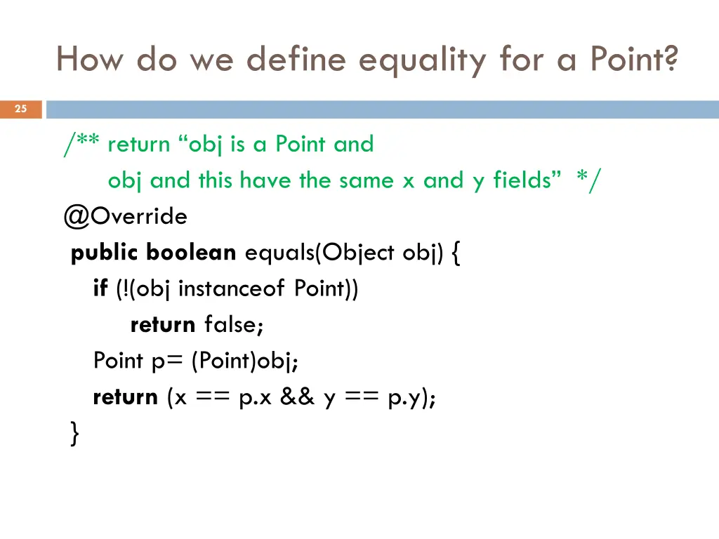 how do we define equality for a point 1