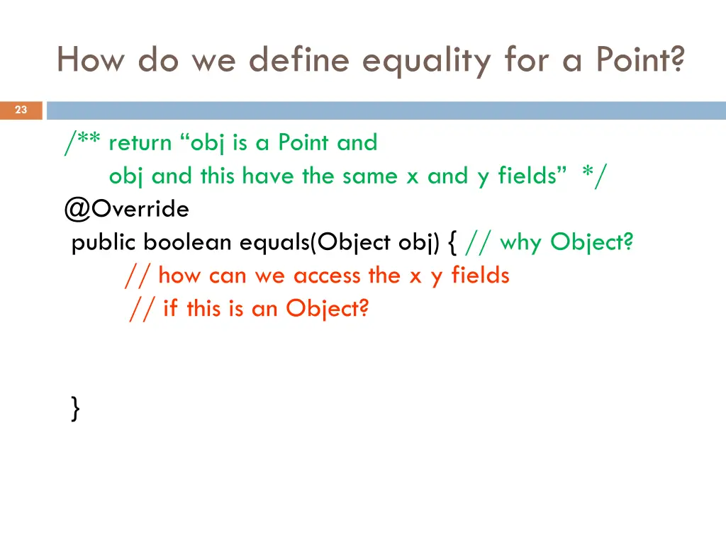 how do we define equality for a point